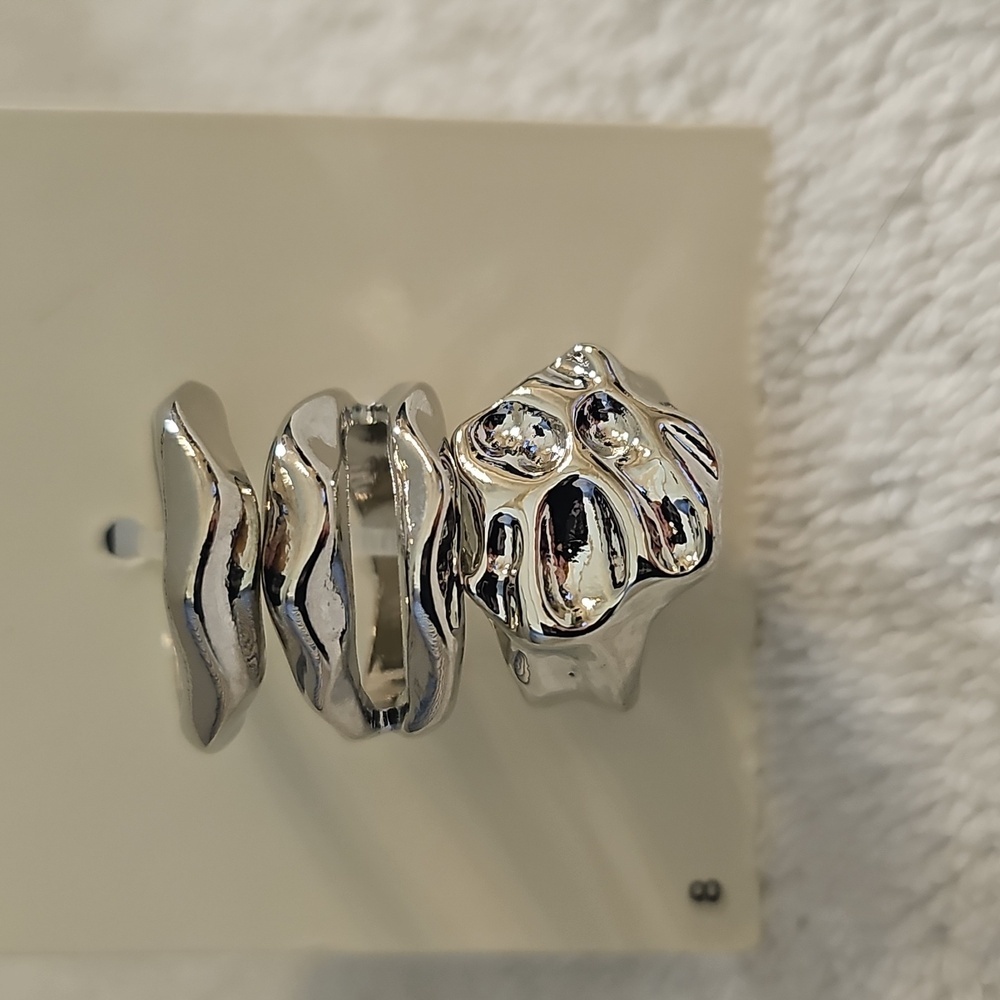 NWT Open Edit Set Of 3 Molten Rhodiun Rings Size 8 Silver - Picture 5 of 12